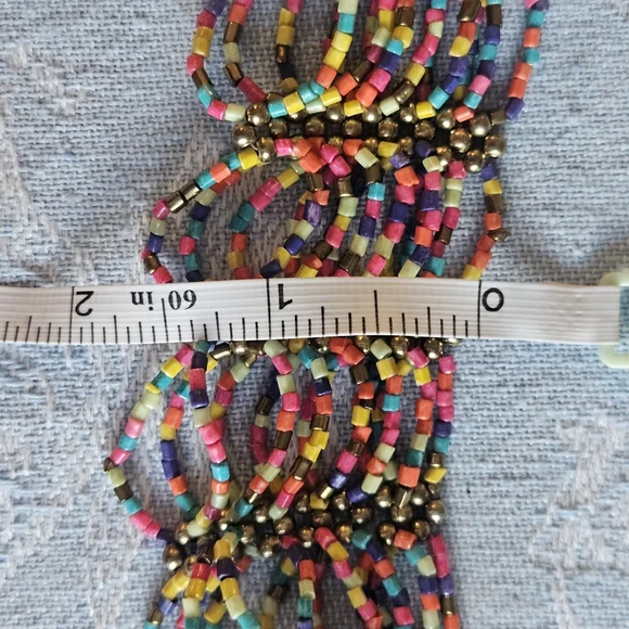 Rainbow Beaded Bib Necklace hand Beaded Artisan - Picture 6 of 7